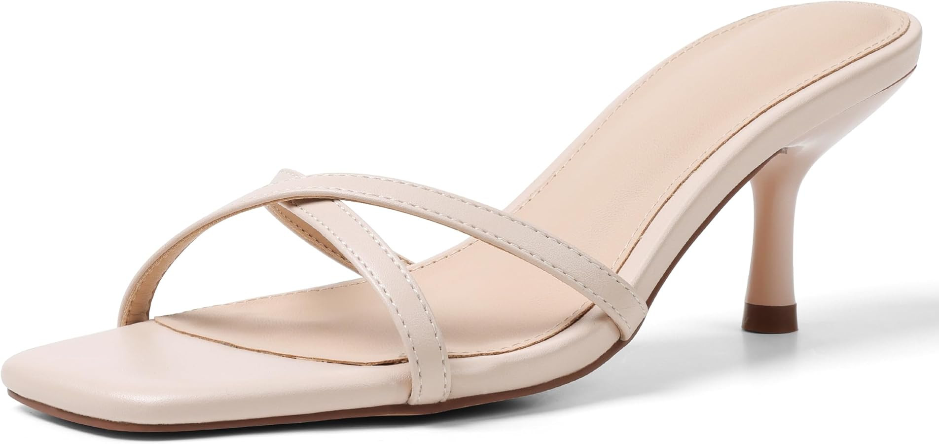 Womens Kitten Heels Open Square Toe Low Heeled Sandals Cross Band Slip on Stiletto Heels Comfort ... | Amazon (US)