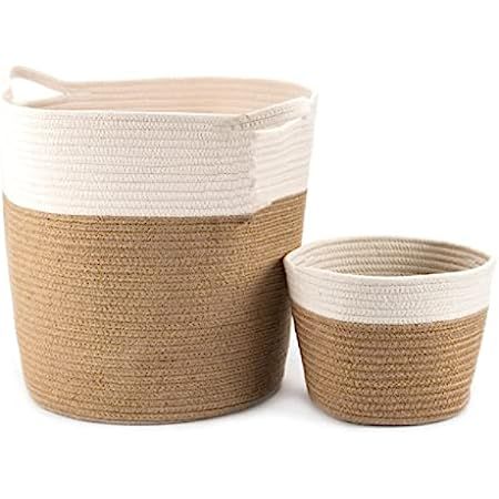 Blanket Basket Pack of 2, Honizer 15"x15"x13.8" Round Cotton Rope Storage Basket, Large Woven Basket | Amazon (US)