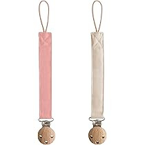 mushie Linen Baby Pacifier Clip Holder | Soft Fabric Strap, 2-Pack (Dusty Rose/Shifting Sand) | Amazon (US)