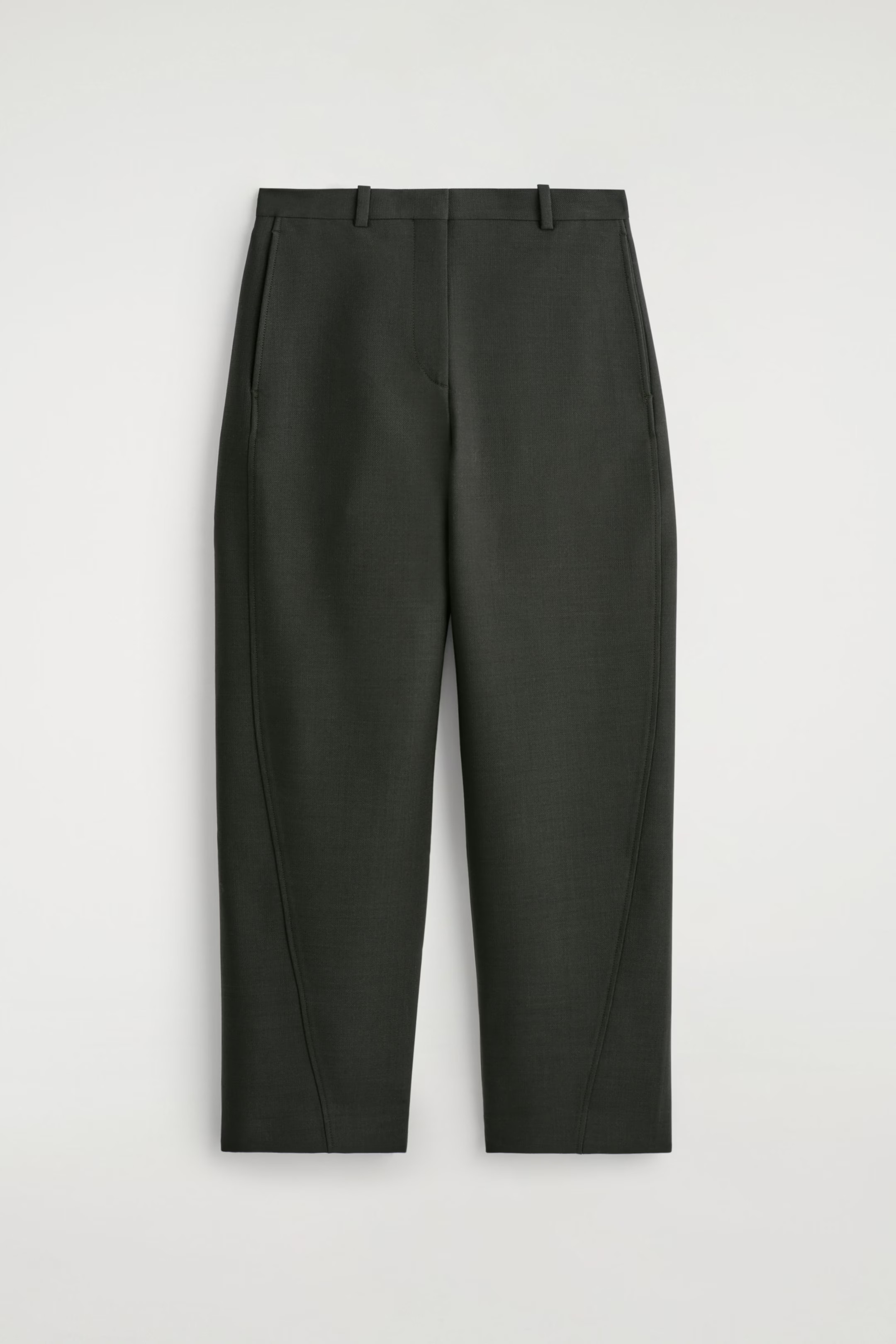 CROPPED WOOL BARREL-LEG PANTS - DARK GREEN | COS US | COS (US)