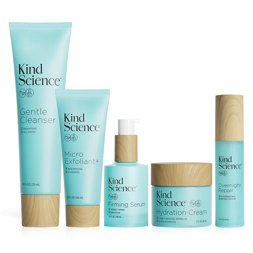 Kind Science 5-Piece Deluxe Anti Aging Skin Care Set for Day + Night Hydration, Anti Aging Treatment, Cleansing & Exfoliation - For Dry and Sensitive Skin - Fragrance Free, Cruelty Free | Amazon (US)