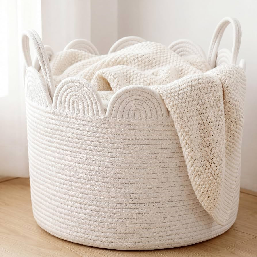 LemonRoad Round Woven Basket White, 16" L X 16" W X 14" H | Amazon (US)