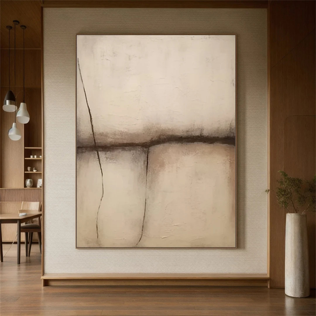 Large Beige Black Wabi Sabi Wall Art Beige Minimalist Wall Art Boho Textured Painting Canvas Wall... | Etsy (US)