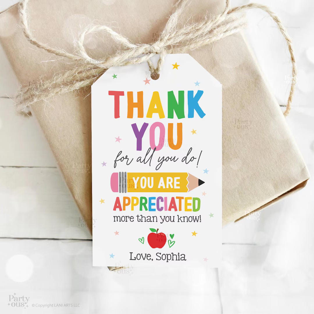 Editable Teacher Appreciation Week Gift Tags Thank You Teacher Gift Tag School Party Favor Printa... | Etsy (US)