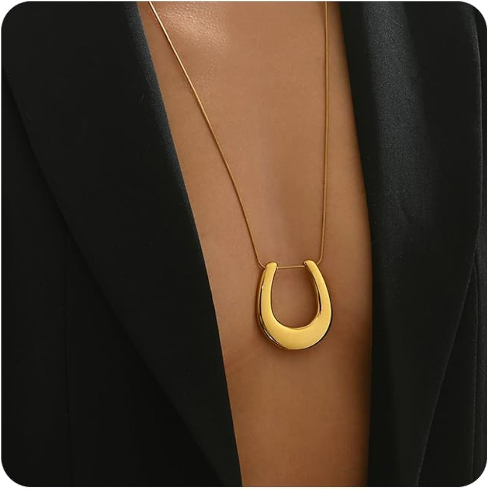 18K Gold Plated Horseshoe Sun Pendant Necklace Satellite Beaded Snake Chain Long Statement Neckla... | Amazon (US)