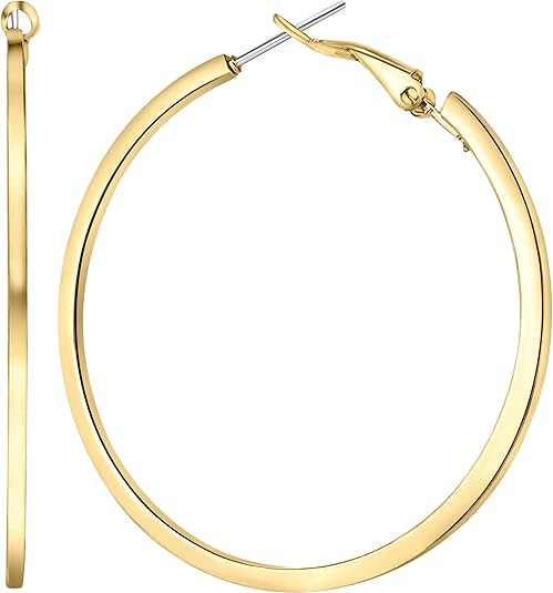 Gold and Silver Small/Medium/Large Hypoallergenic Lightweight Big Hoop Earrings for Women 18K Rea... | Amazon (US)