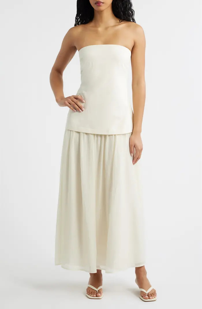 MOON RIVER Strapless Mixed Media Maxi Dress | Nordstrom | Nordstrom