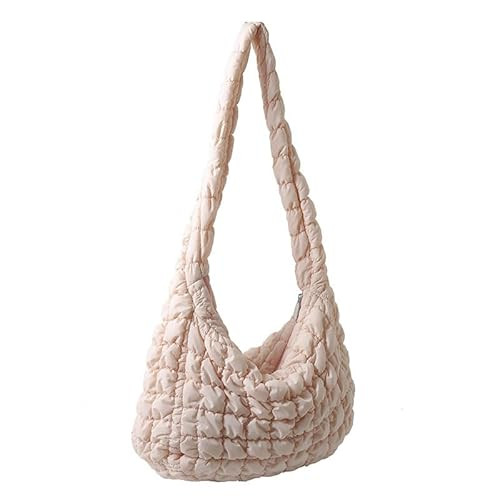 Quilted Tote Bag Puffer Crossbody Bag Handbag Cloud Shoulder Bag for Women, Soft Padding Bag with Zipper,16.5 * 4.3 * 12.2in Pink (Large) | Amazon (US)
