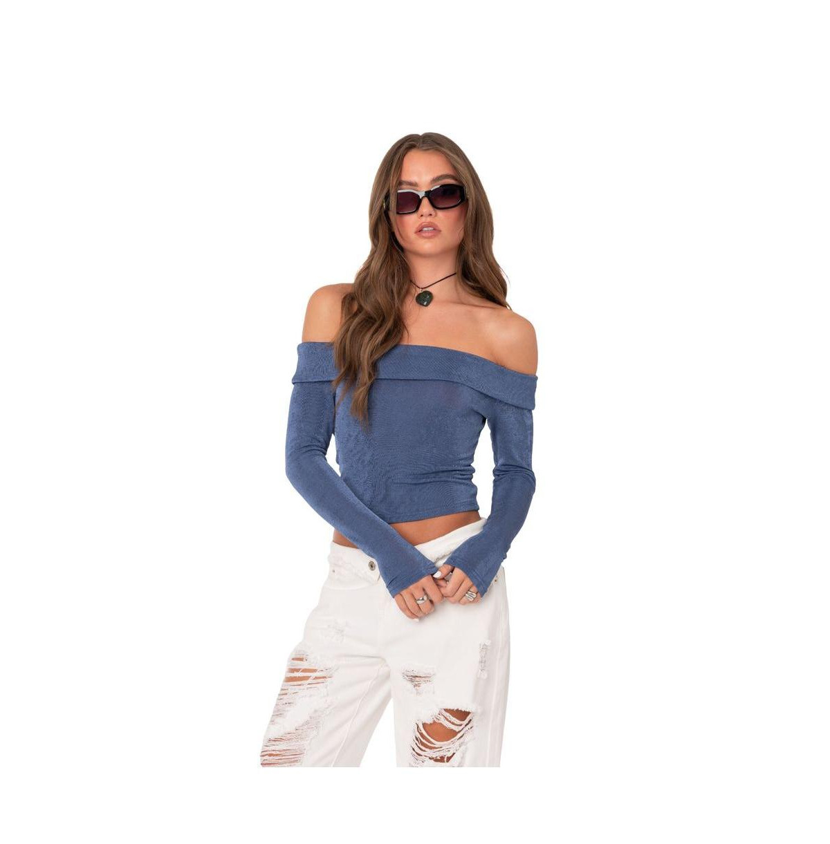 Women's Off Shoulder Long Sleeves Top - Blue | Macy's