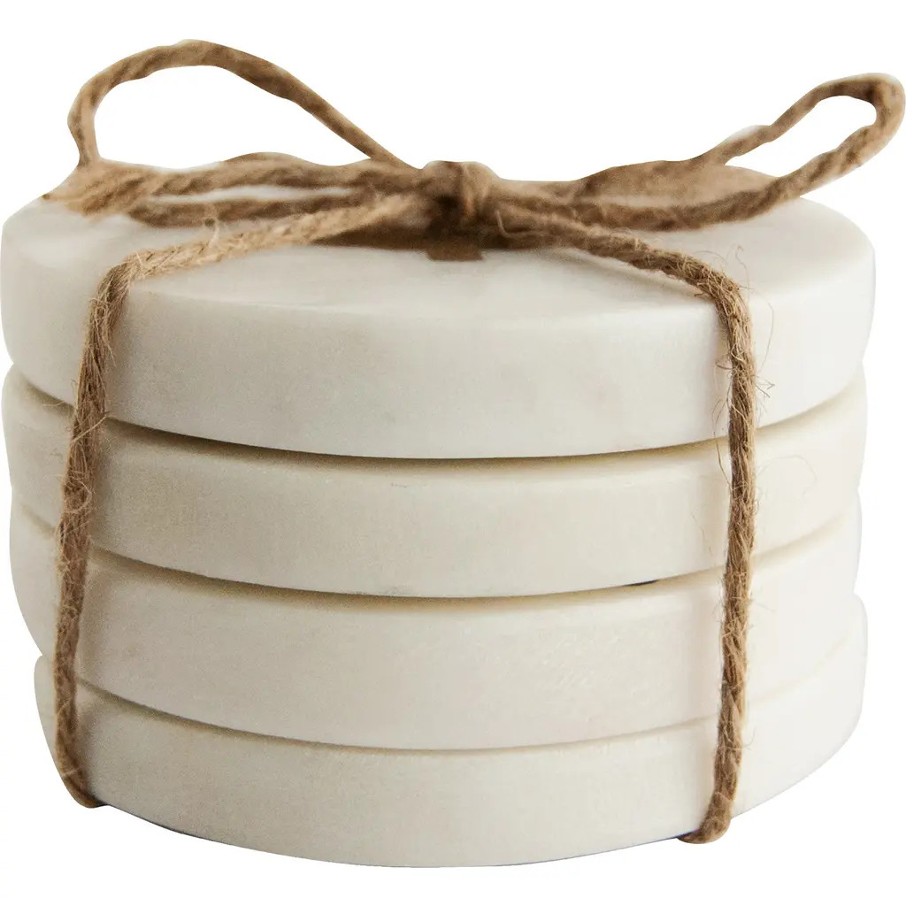Storied Home Round Marble Coasters with Brass Tree Inlay, White, Set of 4 at Nordstrom | Nordstrom