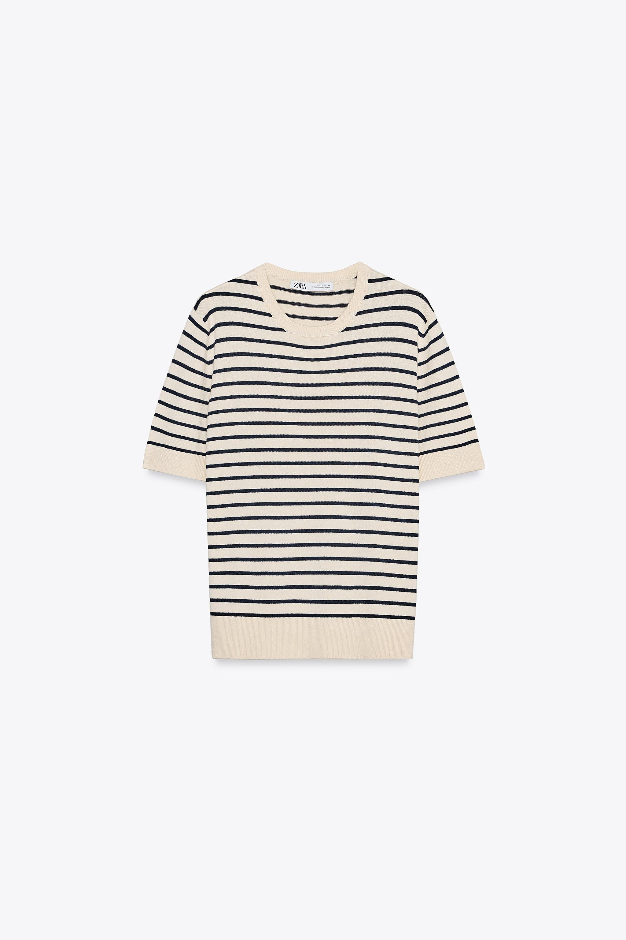 STRIPED SHORT SLEEVE KNIT JUMPER | Zara US