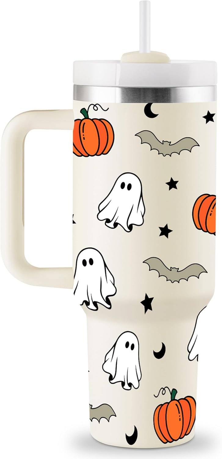 40 oz Halloween Tumbler with Handle & Straw - Pumpkin Ghost Halloween Gifts for Women, Teens, Adults - Boo Basket Stuffers for Women - Spooky Gift for Her - Fall Travel Cup Mug Insulated Tumbler | Amazon (US)