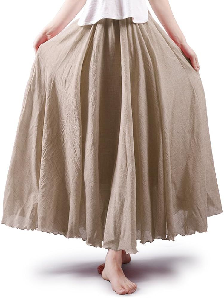 OCHENTA Women's Elastic Waist Flowing Bohemian Cotton Casual Long Maxi Skirt for Summer Beach Hol... | Amazon (US)