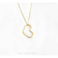 14K Gold Open Heart Necklace Handmade Minimalist Pendant | Etsy (US)