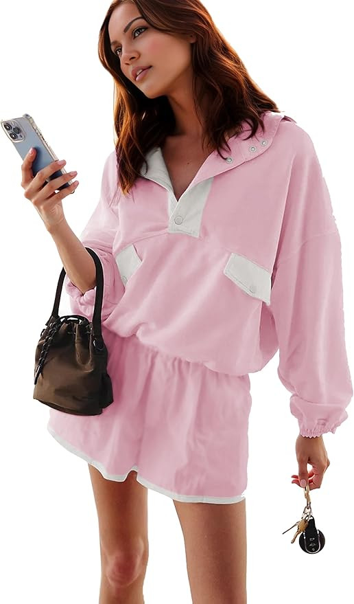 Women's Two Piece Short Sets Summer Lounge Sweatsuits Long Sleeve Outfits Travel Tracksuit with P... | Amazon (US)