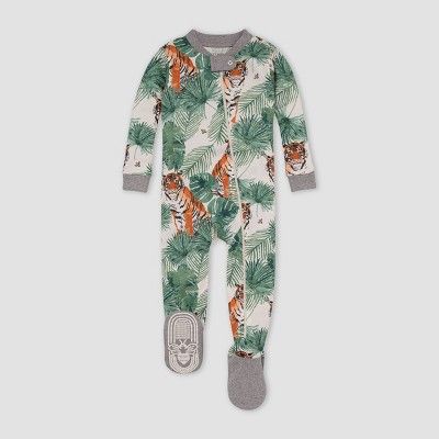 Burt's Bees Baby® Baby Boys' Tiger Foliage Snug Fit Footed Pajama - Heather Gray | Target