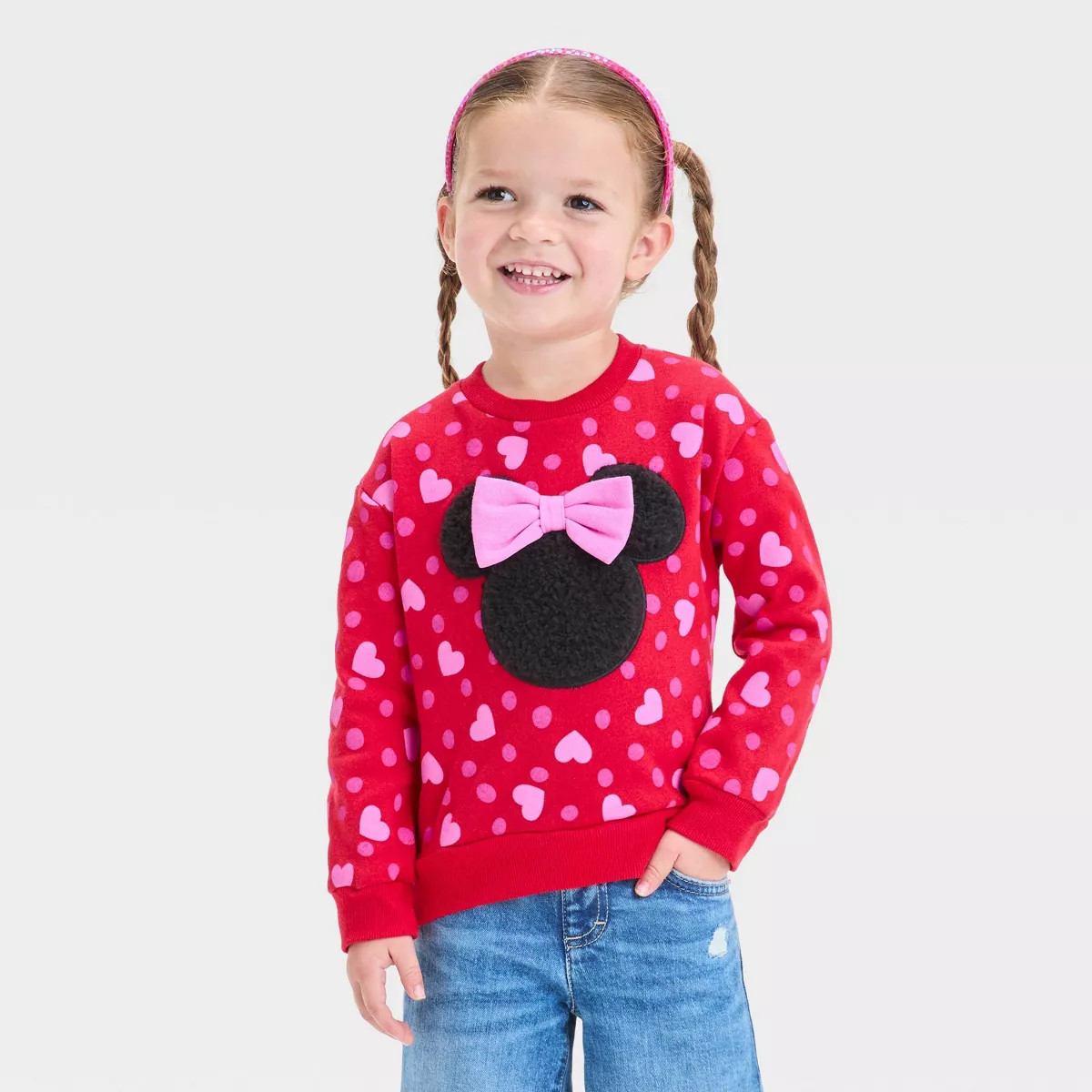 Toddler Girls' Disney Minnie Mouse Valentine's Pullover Sweatshirt - Red | Target