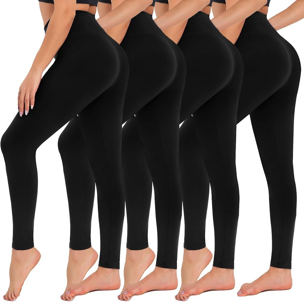CAMPSNAIL 4 Pack Leggings for Women - High Waisted Tummy Control Yoga Pants for Workout Gym Black... | Amazon (US)