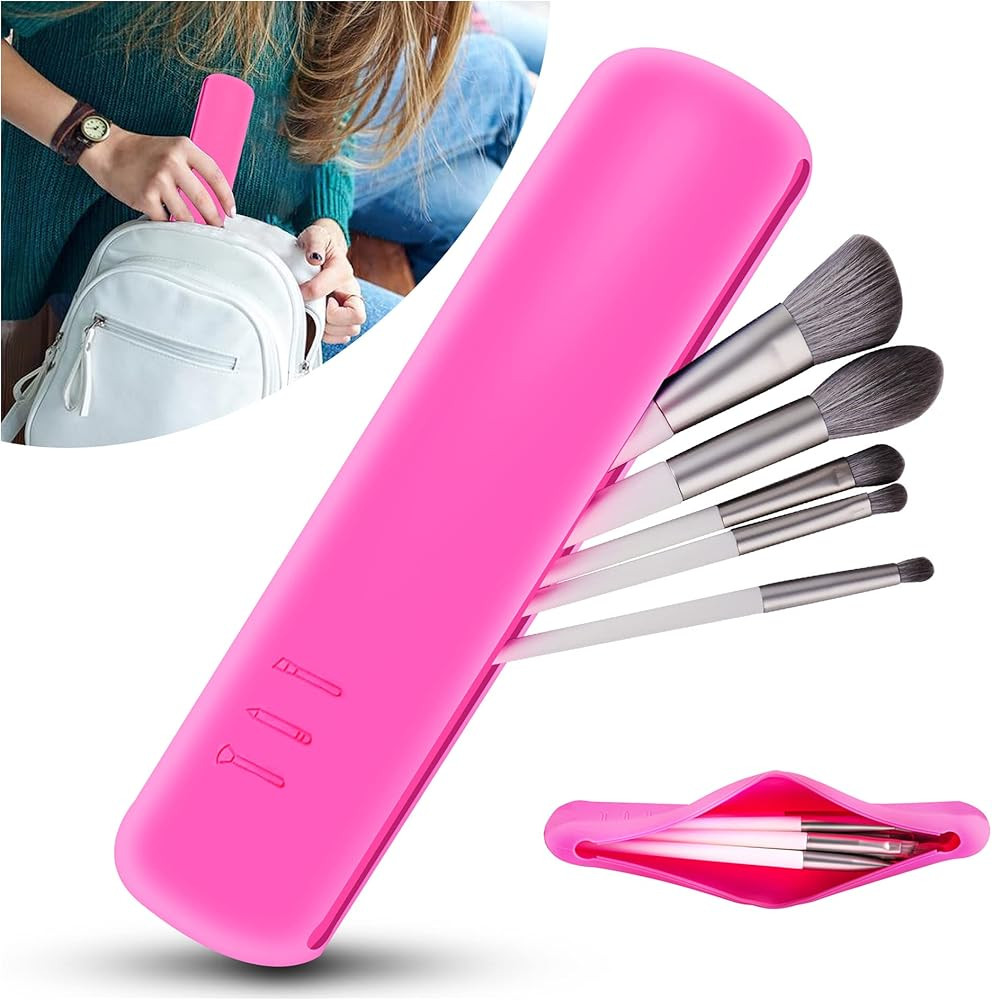 Travel Makeup Brush Holder, Silicone Makeup Brush Bag, Trendy Color and Portable Makeup Brush hol... | Amazon (US)