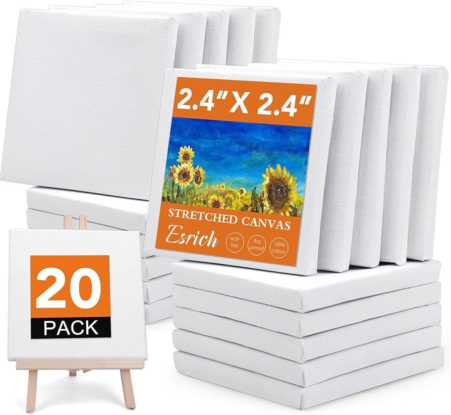ESRICH Mini Stretched Canvas 20Pack 2.4x2.4inch, 2/5''Profile Art Primed Canvases for Painting, 1... | Amazon (US)
