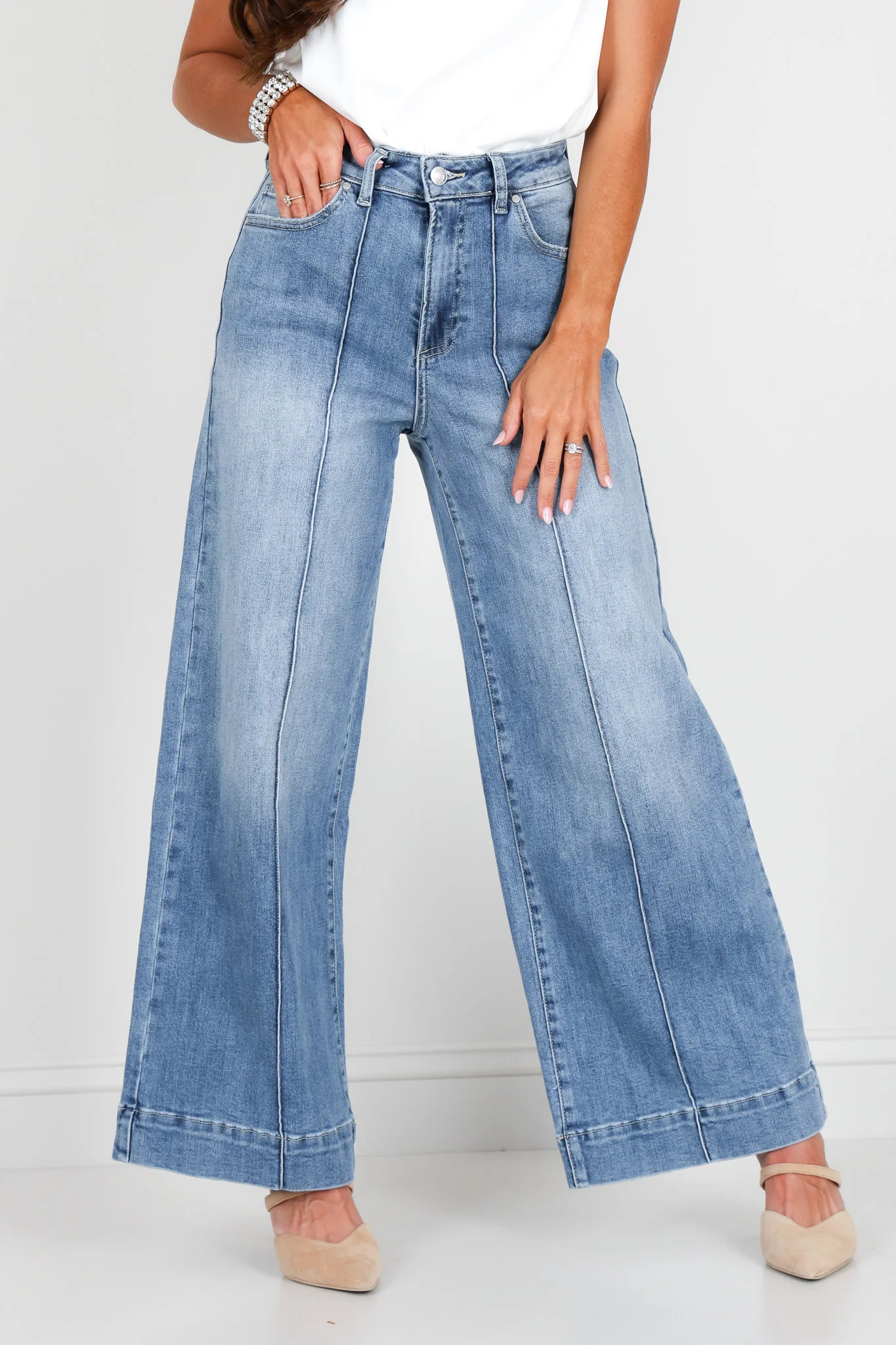 Bria Medium Denim Wide Leg Pant Medium Denim / Medium | The Willow Tree