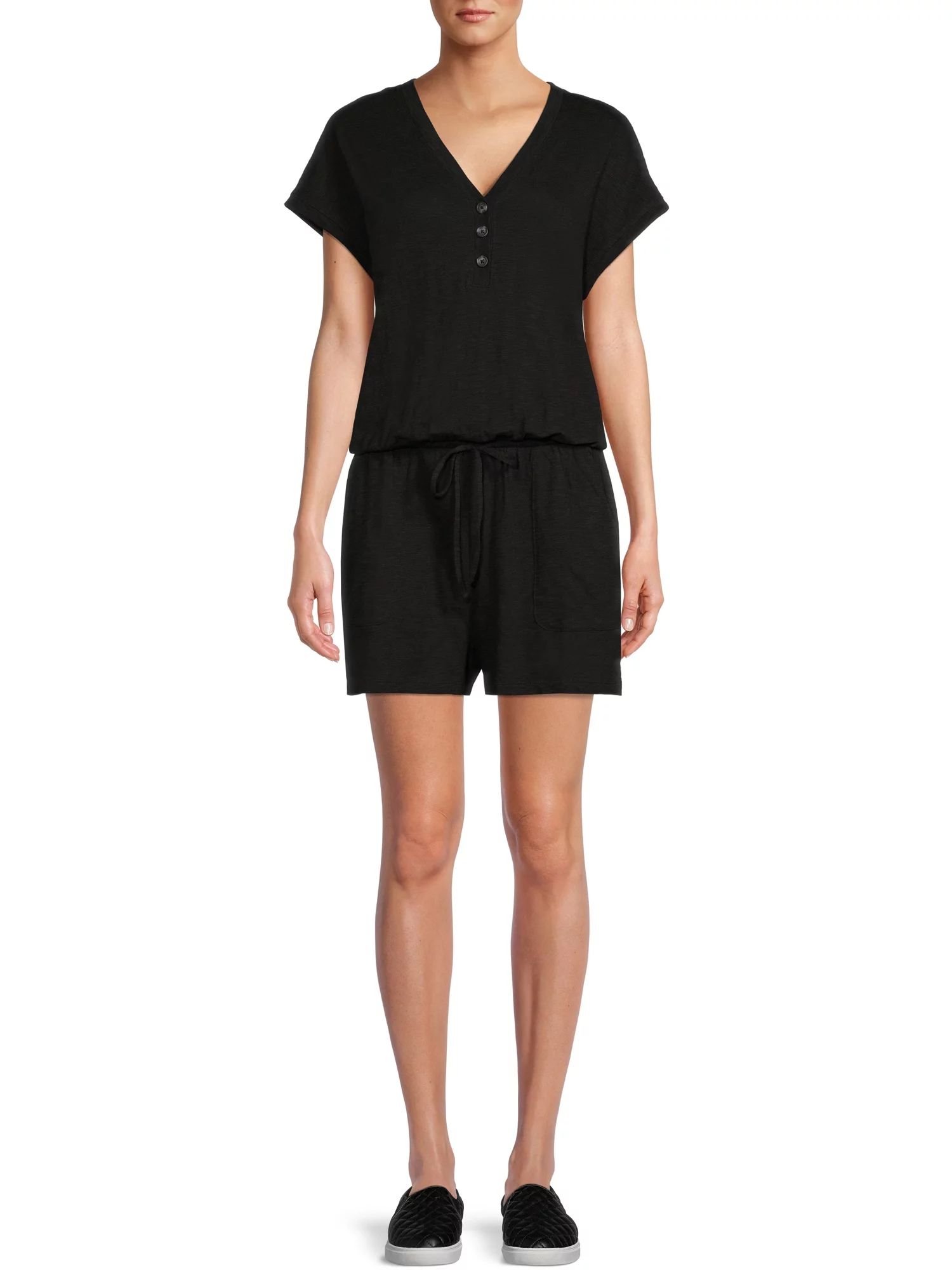 Time and Tru Women's Henley Romper | Walmart (US)