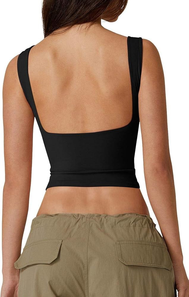 QINSEN Women's Sexy Open Back Sleeveless Crop Tank High Neck Slim Fit Cropped Tee Shirt Y2k Tops | Amazon (US)