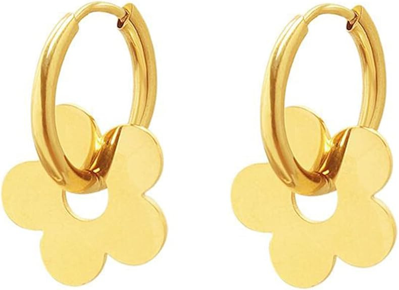 Gold Flower Hoop Earrings for Women, Bohemia Flower Charm Earrings For Women Her Dainty Earrings ... | Amazon (US)