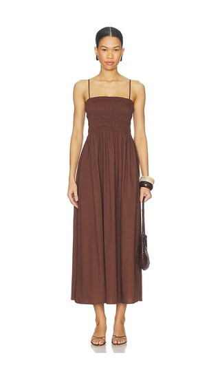 PISTOLA Bianca Shirred Bodice Dress in Chocolate. - size S | Revolve Clothing (Global)