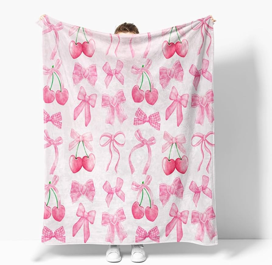 Pink Bow Blanket,Soft Flannel Lightweight Blanket,Cute Cherry Bow Throw Blanket for Bedroom Sofa ... | Amazon (US)