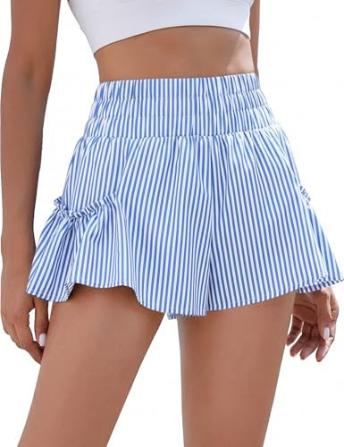 BMJL Womens Running Athletic Shorts High Waisted Striped Shorts Skirt(XL, Blue Striped) | Amazon (US)