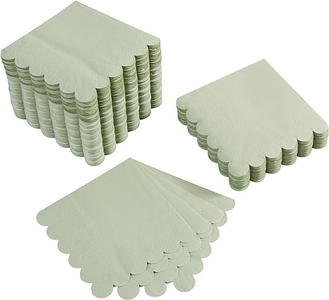 100 Pack Cocktail Napkin 2-Ply Scalloped Edged Dessert Napkins Sage Green Folded 5 x 5 Inches Dis... | Amazon (US)
