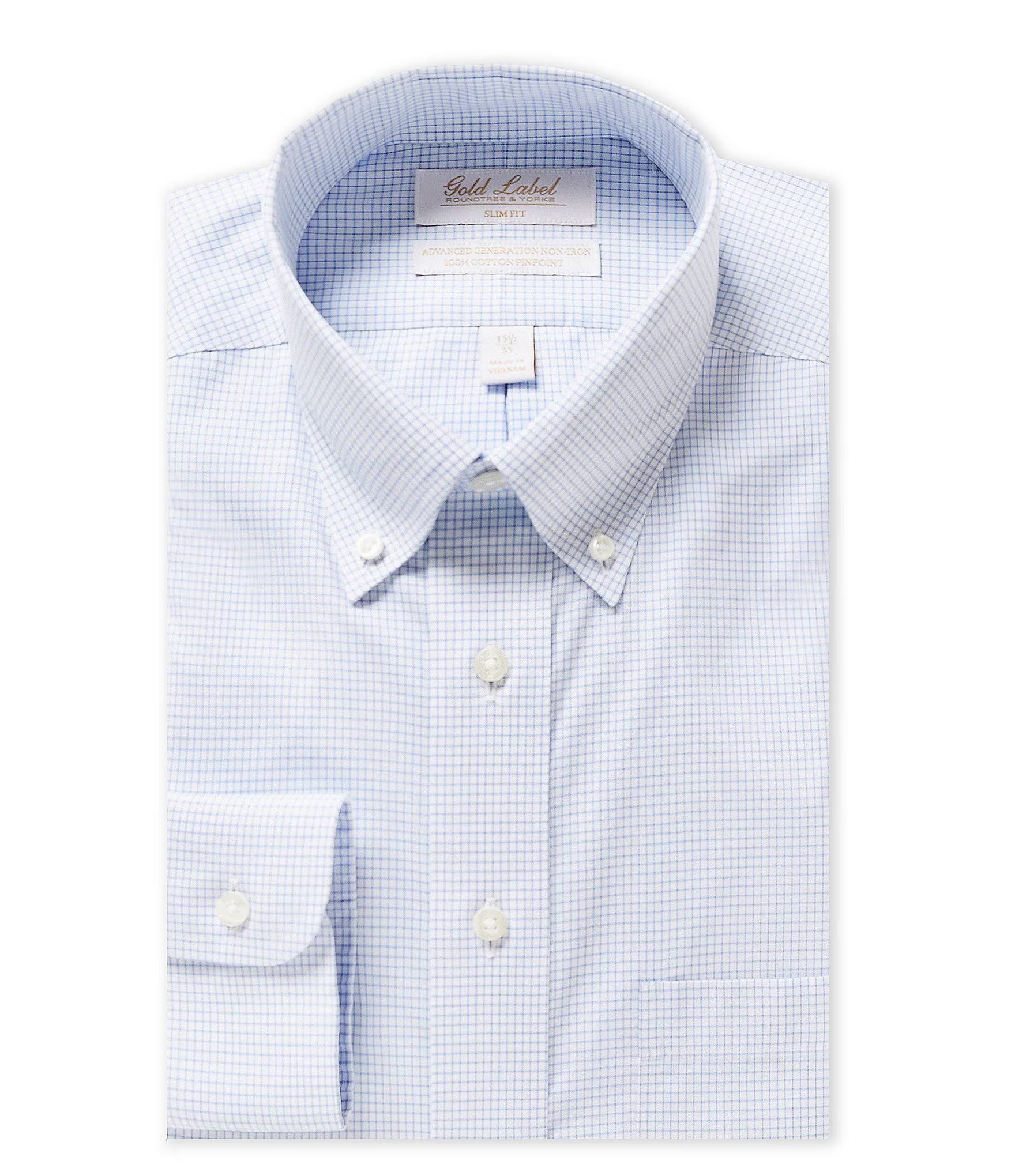 Gold Label Roundtree & Yorke Non-Iron Slim-Fit Button-Down Collar Grid-Checked Dress Shirt | Dill... | Dillard's
