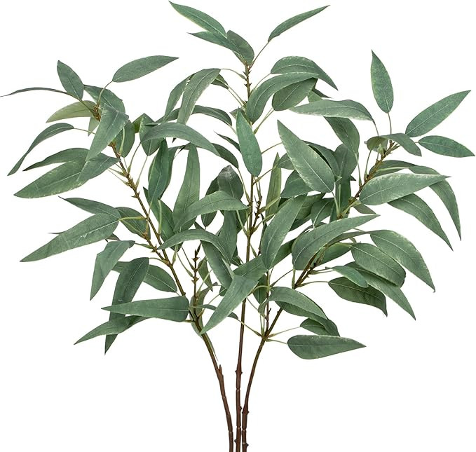 Faux Eucalyptus Stems Willow Eucalyptus Leaves 34” Long Fake Salix Leaves 3 Pcs Artificial Gree... | Amazon (US)