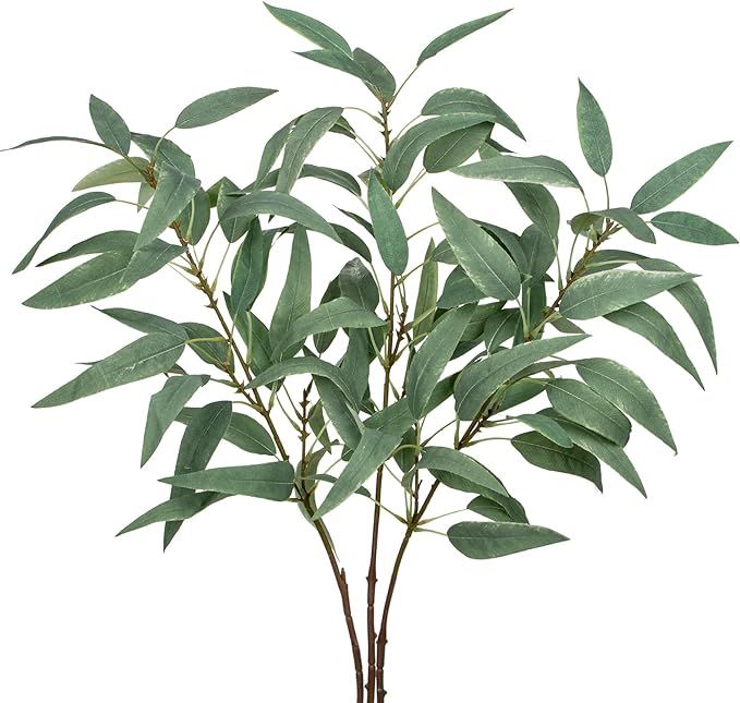 Faux Eucalyptus Stems Willow Eucalyptus Leaves 34” Long Fake Salix Leaves 3 Pcs Artificial Gree... | Amazon (US)