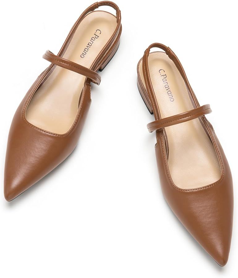 C.Paravano Women's Slingback Flats | Pointed Toe Flats Sandals | Ankle Strap Slingback Shoes | Co... | Amazon (US)
