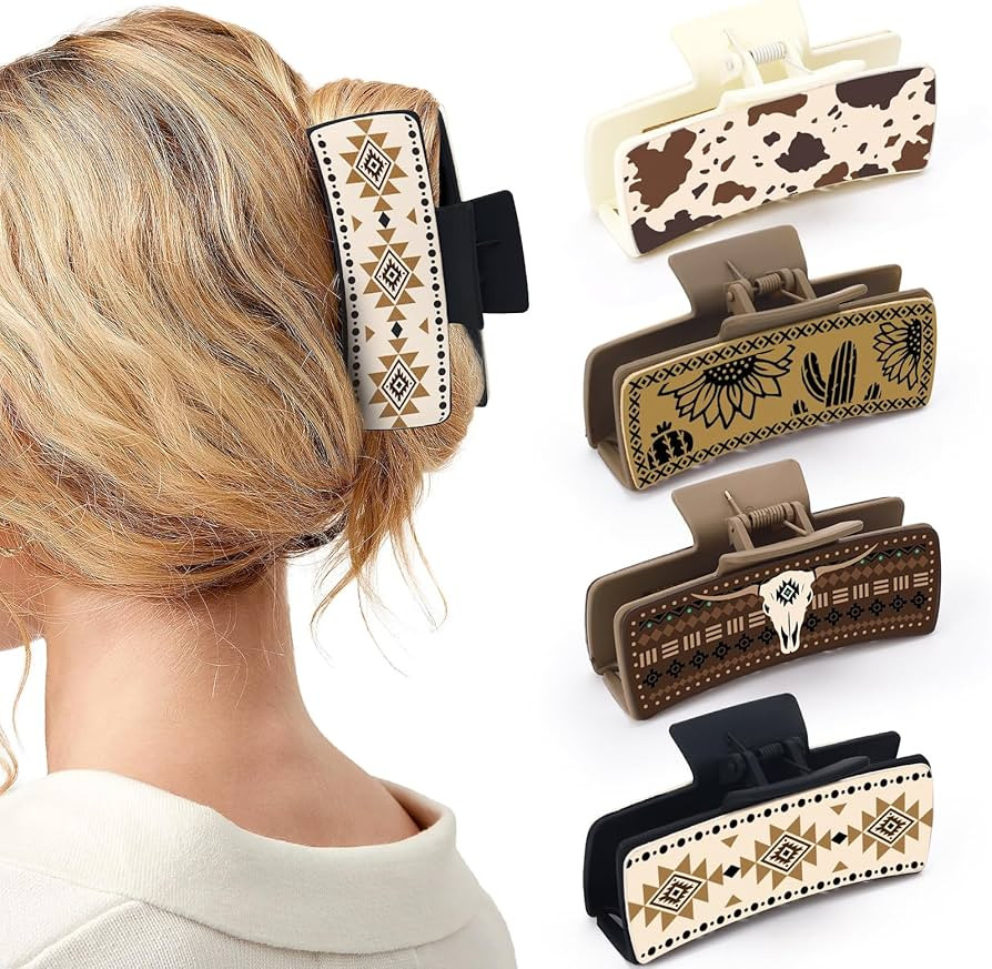 Western Leather Hair Claw Clips Sunflower Floral Square Claw Clips for Hairstyling Southwest Cow ... | Amazon (US)