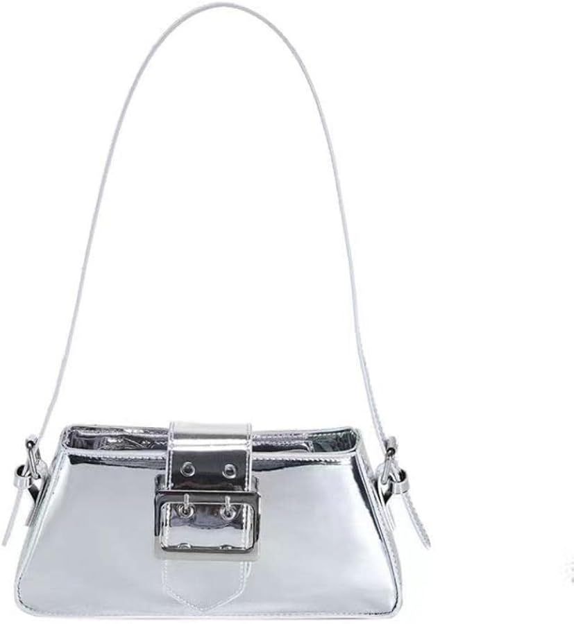 Shoulder Bag for Women-Patent Leather Bag Shiny Crossbody Bag Trendy Purses for Wedding Party Prom(Silver) | Amazon (US)
