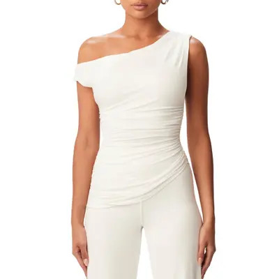 Naked Wardrobe Smooth One-Shoulder Top in White at Nordstrom, Size Large | Nordstrom