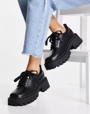 ASOS DESIGN Moorgate chunky square toe flat shoes in black | ASOS (Global)