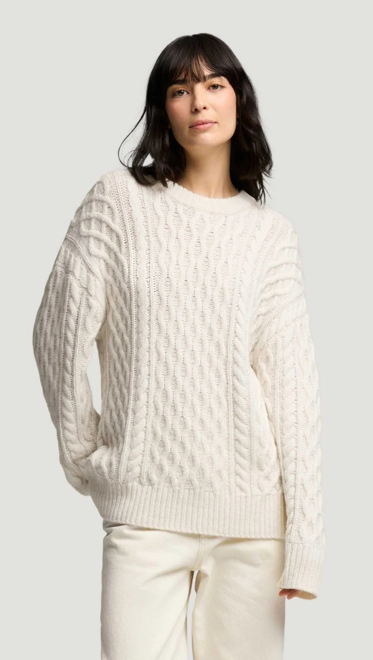 Oversized Cable Sweater in Wool Nylon | Cream XS / Cream | Argent