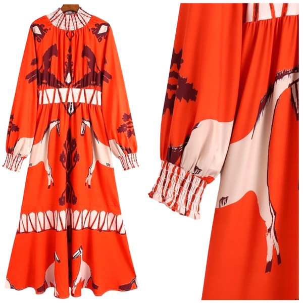 Orange Smocked Equestrian Hermee Dress | James Ascher