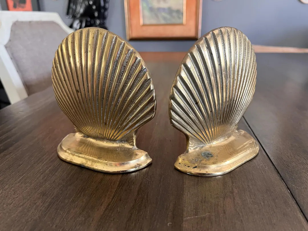 Vintage Brass Clamshell Bookends | Hollywood Regency Scallop Shell Book Ends | Nautical Coastal D... | Etsy (Global)