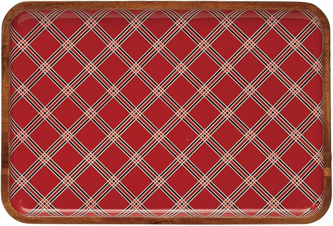 Enameled Acacia Wood Tray, Red Plaid | Amazon (US)