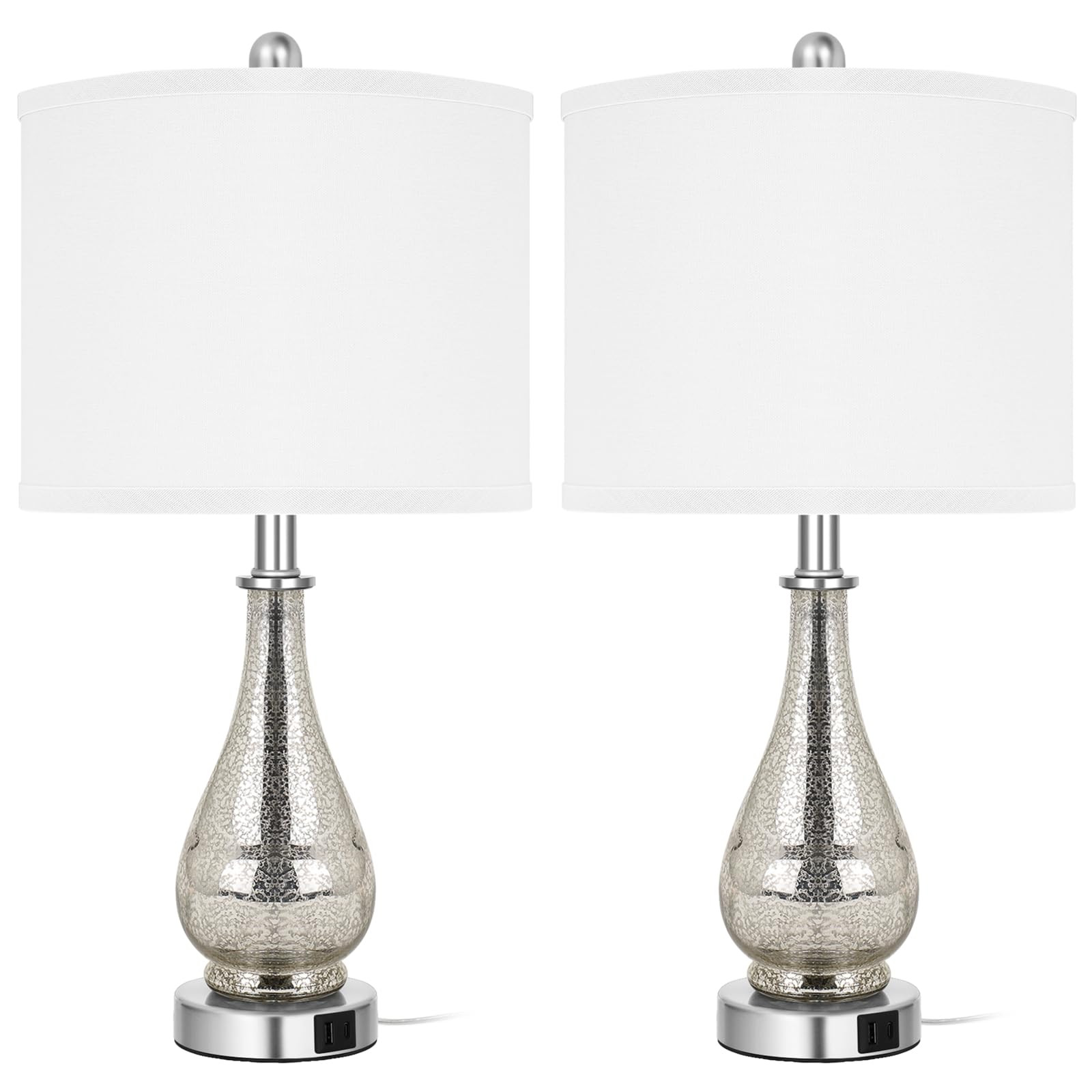 Glass Table Lamps Set of 2, Modern 23.5” High Hand-Applied Silver Mercury Glass Bedside Lamps, ... | Amazon (US)