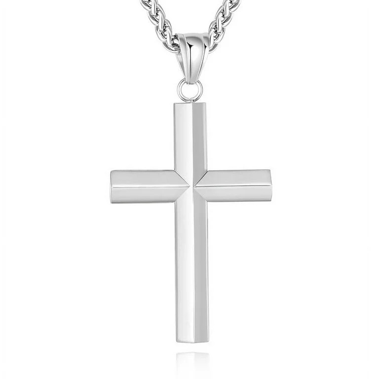 Apsvo Beveled Edge Silver Cross Necklaces for Men Boys Stainless Steel Cross Pendant Chain Religi... | Walmart (US)
