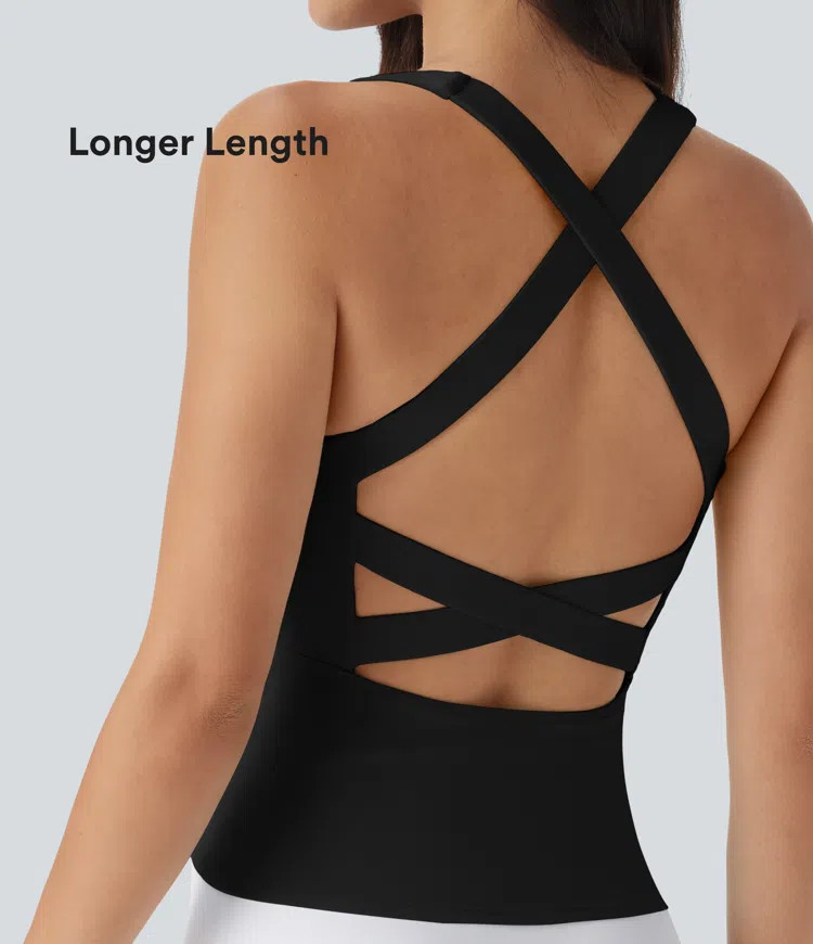 Women’s SoftlyZero™ Airy Square Neck Cropped Cool Touch Running Tank Top-Longer Length-UPF50+... | HALARA