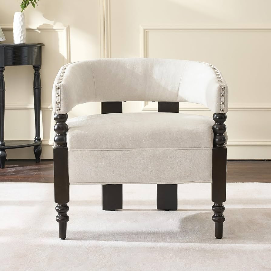 LOULENS Barrel Accent Chair, Vintage Chenille Upholstered Lounge Chair with Solid Wood Legs, Comf... | Amazon (US)