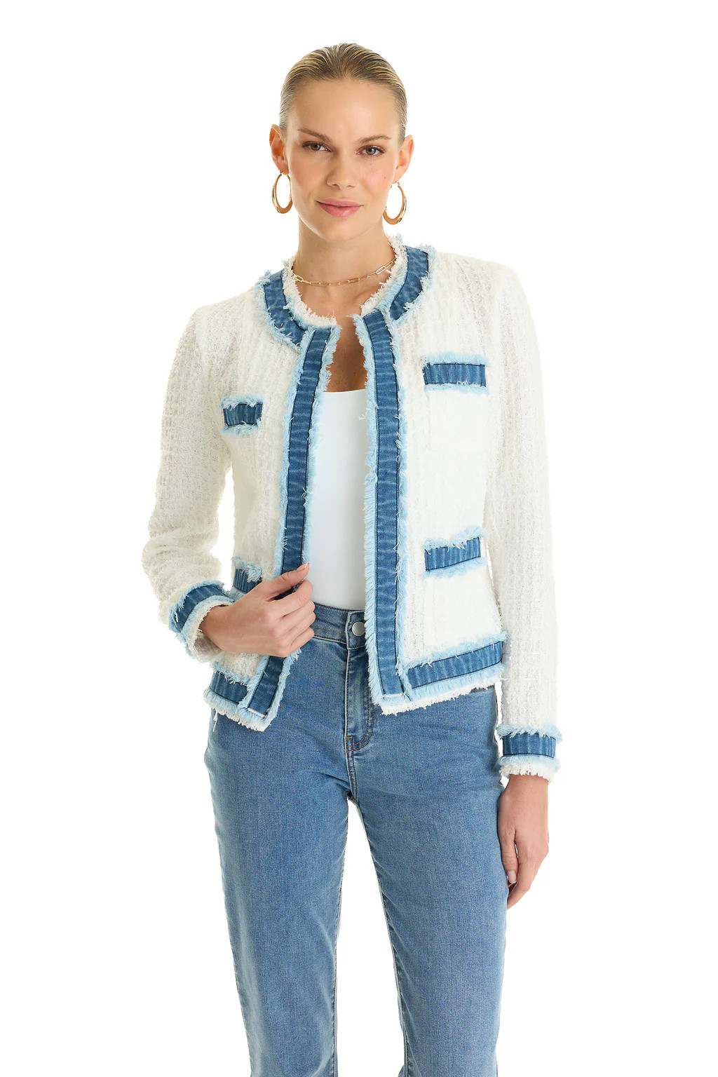 Julia Tweed Jacket - Denim/White | The Noli Shop