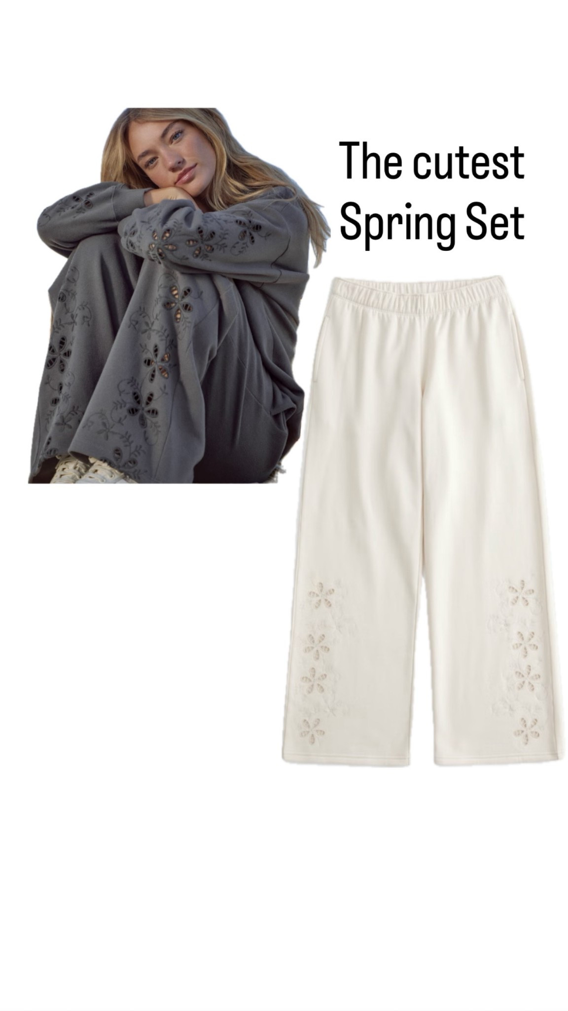 Obsessed with this matching sweatshirt and wide leg sweatpants set for spring. The floral cutout detail gives it such a chic, elevated athleisure look while still being cozy and comfortable.

Perfect for:
• airport outfit
• travel day outfit
• casual spring outfit
• neutral outfit ideas
• comfy chic lounge set
• elevated sweats set
• wide leg sweatpants outfit
• monochrome outfit
• casual mom outfit
• everyday athleisure

The creamy ivory color is so flattering and easy to style with sneakers, sandals, or a denim jacket. This is one of those sets you’ll reach for on repeat.

#neutrallook #springoutfitideas #athleisurestyle #matchingset #widlegpants #airportstyle #casualchic #elevatedbasics

#LTKootd #LTKSeasonal #LTKSaleAlert